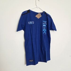 Vertical Sport Mens Blue Graphic Vneck T-Shirt Size Medium